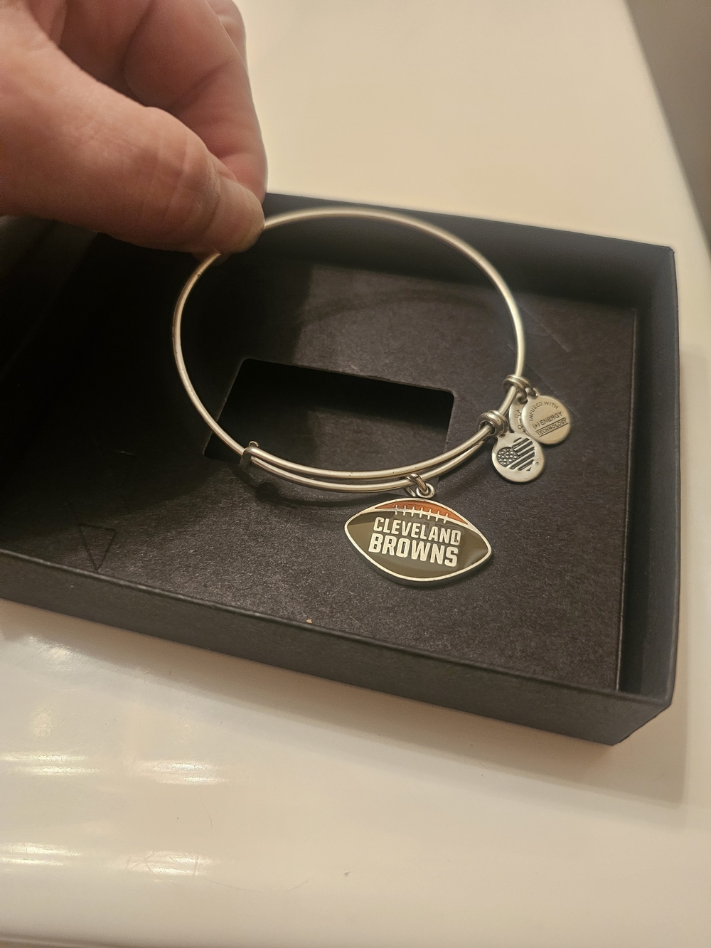 Alex and Ani Cleveland Browns Silver-Tone Charm Bangle with Brown Accent
